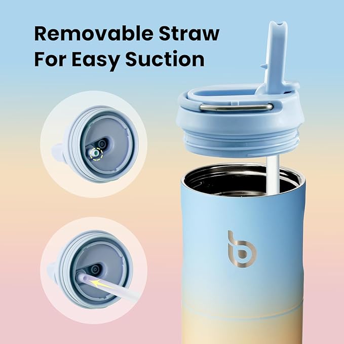 BOTTLE BOTTLE Insulated Water Bottle 24oz with Straw Lid and Handle for Sports Travel Gym Stainless Steel Water Bottles Double-Wall Vacuum Metal Thermos Bottles Leak Proof BPA-Free