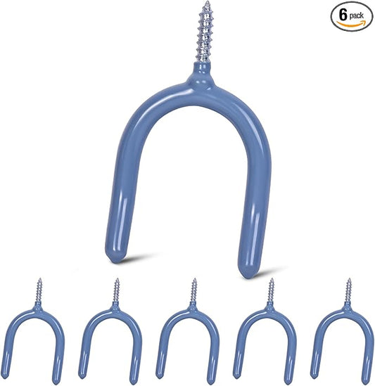 6 Pack Garage Storage System Steel U Hooks with Anti-Slip Coating Home Improvement and Organization Screw in Hooks Easy Wall Mounting Heavy Duty Bike and Ladder (Grey, 6 Pack)