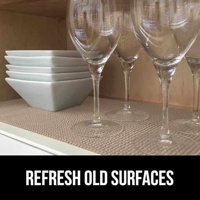 Gorilla Grip powerGRIP Drawer Shelf and Cabinet Liner, Thick Strong Hold, Non-Adhesive Liners Protect Kitchen Cabinets and Cupboard, Bathroom Drawers, Easy Install, Breathable Mat, 24" x20', Beige