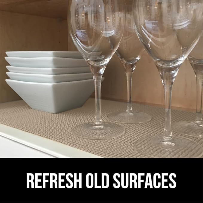 Gorilla Grip powerGRIP Drawer Shelf and Cabinet Liner, Thick Strong Hold, Non-Adhesive Liners Protect Kitchen Cabinets and Cupboard, Bathroom Drawers, Easy Install, Breathable Mat, 24" x30', Beige