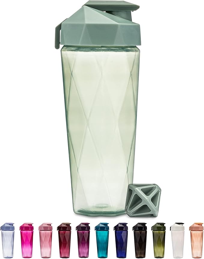 Classic 28oz Blender Shaker Bottle | Protein Shaker Bottle with Diamond Agitator | Shaker Cup with Carrying Handle and Dishwasher Safe | Sage - 28-Ounces