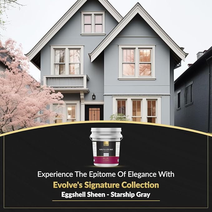EVOLVE Signature Paint & Primer: Luxury Paint & Primer for Indoor & Outdoor Surfaces, Minimal Odor, Eggshell Sheen (Starship Gray, 5 Gallon)