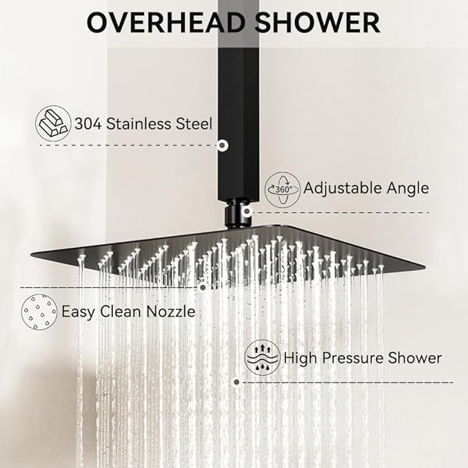 Shower Faucets Sets Shower System Matte Black, STARBATH 10" Ceiling Mount Rain Showerhead and 6" Wall Mounted Rainfall Shower for Couples, On Off Button Valve Dual Head Shower Systems Complete