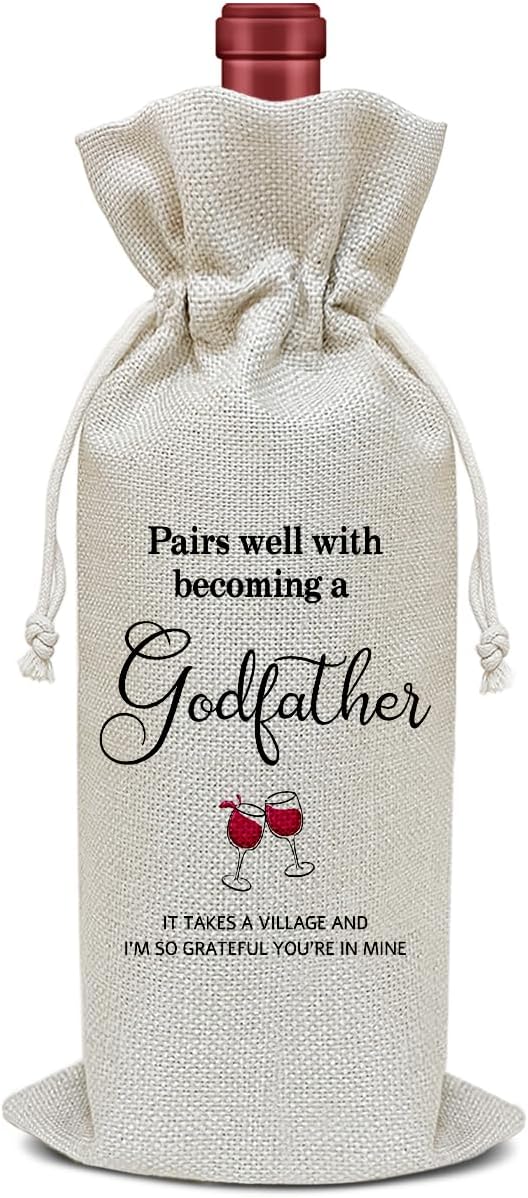 Godparent Proposal Gift Wine Bag, Birthday Gifts for Men Godfather Pastor, Party Favor Wine Champagne Gift Bag With Drawstring -11