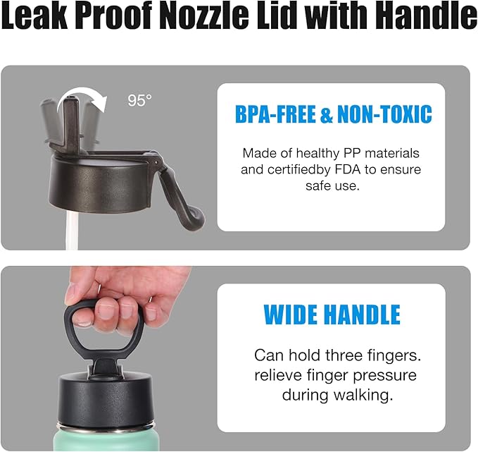 Volhoply 24 Ounce Insulated Water Bottle With Straw Lid,Stainless Steel Wide Mouth Sport Bottles With Handle,Double Wall Vacuum Thermos keep Cold,Reusable Travel Thermal Cups For Holder,Gym(Mojito,1)