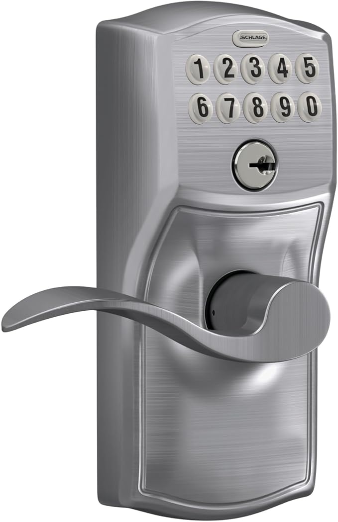 SCHLAGE FE595 CAM 626 ACC Camelot Keypad Entry with Flex-Lock and Accent Levers, Brushed Chrome