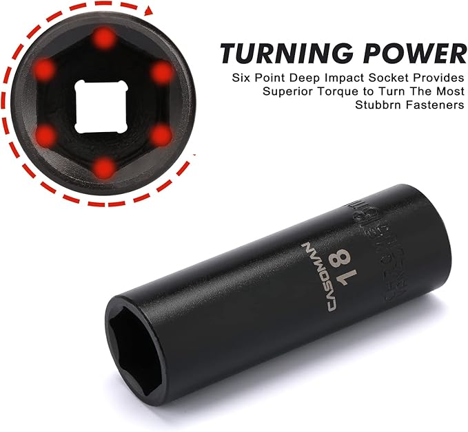 CASOMAN 25PCS 1/2" Drive Impact Socket Set, Deep, Cr-V Steel, 6 Point, Metric&SAE, 12mm to 24mm, 3/8 Inch to 1 Inch, Includes Extension Bars: 3-inch, 5-inch, 1/2-1/4 adapter