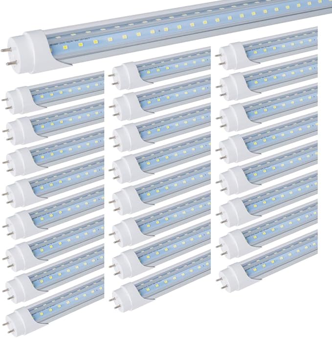 24 Pack T8 6FT 40W LED Tube Light Bulbs G13 Bi-Pin Base 6000K Cool White with Bright Dual-Row Leds 100W Fluorescent Tube Replacement 6 foot T10 T12 Indoor Light Fixture for Shop,Garage,Warehouse