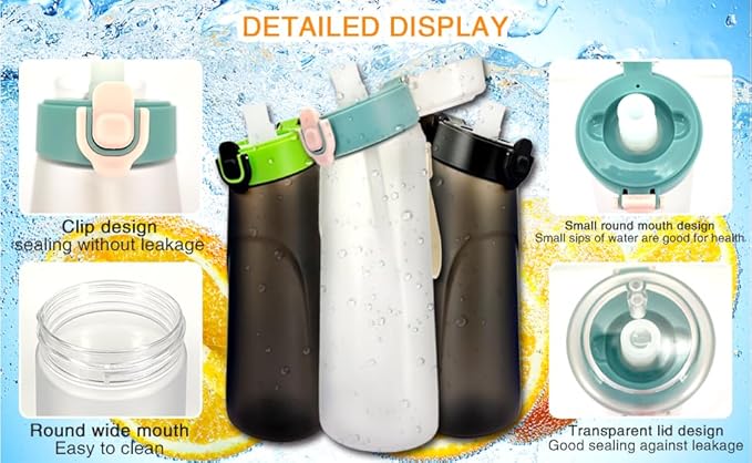 Generic Flavored Water Bottle, 750ML Scent Water Bottle with Air Water Flavour Pod,Leak Proof Sports Water Cup with Straw,Fruit Fragrance Water Bottle Suitable for Outdoor Sports 2024., Blue