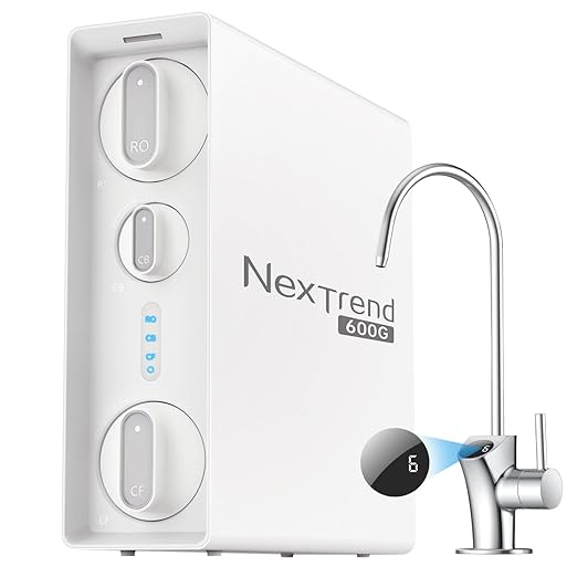 NexTrend 600GPD Reverse Osmosis System: 7 Stage Tankless Reverse Osmosis Water Filter Under Sink with Smart Faucet, NSF/ANSI 58 & 372 Certified, RO Water Filtration System, 2:1 Pure to Drain