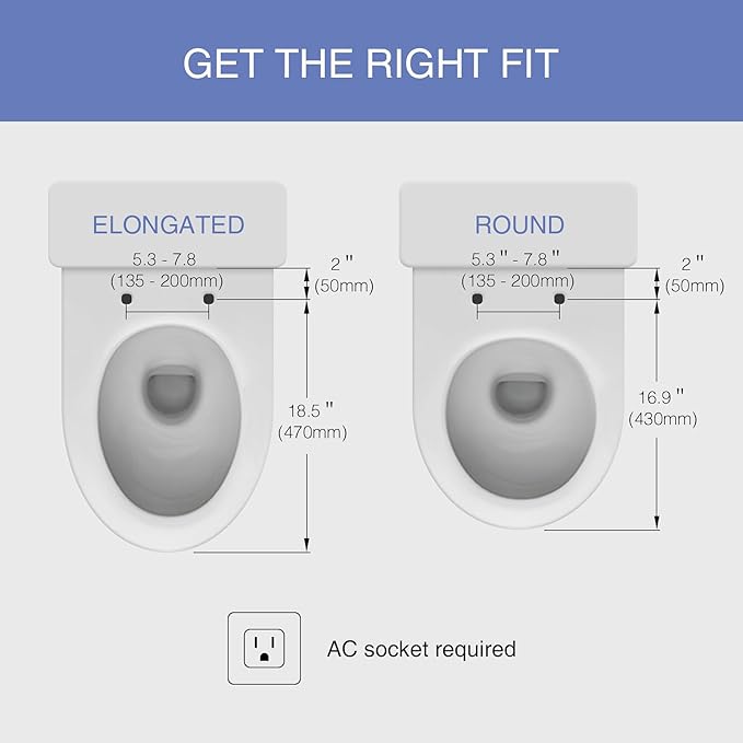Electric Bidet Toilet Seat Elongated, Heated Toilet Seat with Bidet, Remote Control Wash, Warm Air Dryer, LED Light, Quiet Operation, Stainless Steel Nozzle, Smart Toilets (V Shape)