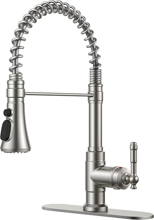 FORIOUS Vintage Kitchen Faucet Pull Down Sprayer Brushed Nickel Stainless Steel, High Arc Single Handle Antique Sink Faucet 1 or 3 Holes for Pot Filler, Farmhouse Camper RV Wet Bar