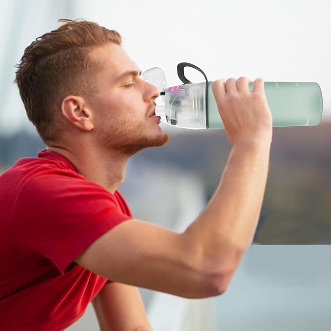 Misting Water Bottle, Spray Mist Sports Bottle for Outdoor Sport Hydration and Cooling Down, BPA-Free Misting Water Bottle with Unique Mist Lock Design (Green-18oz)