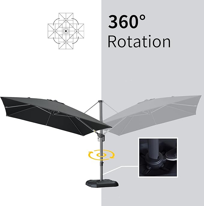 PURPLE LEAF 10' X 13' Patio Umbrella Outdoor Cantilever Rectangle Umbrella Aluminum Offset Umbrella with 360-degree Rotation for Garden Deck Pool Patio Black