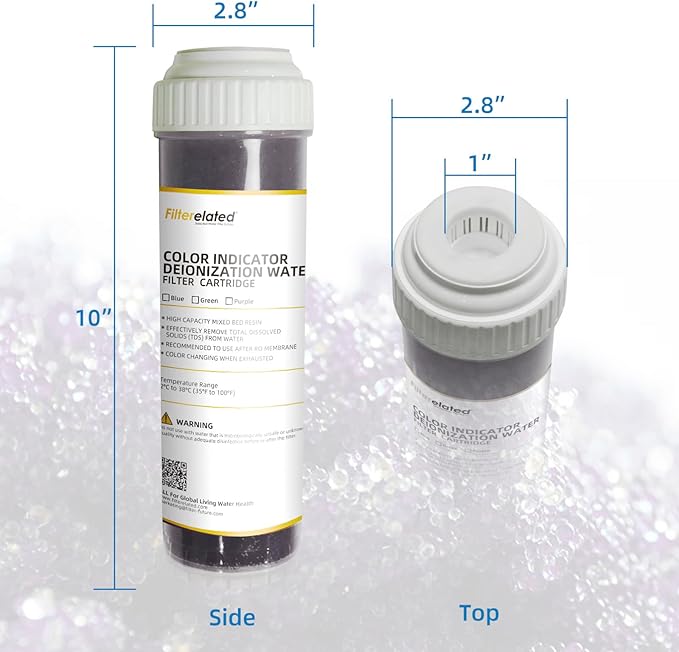 10 * 2.5 "Color-Changing Nuclear Grade Mixed Bed Deionized Resin Filter,Life Span Color Change Display, Replaceable Filter Media, Ro Residential Water Filter Change, Zero Water Filter