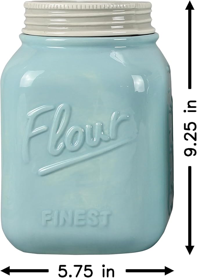 Young's Inc. 4 Pcs Set Vintage Ceramic Canisters- Storage Container for Kitchen and Bathroom - Beautiful Home Decor Accent to Store Food, Coffee, Tea, and More - Sky Blue