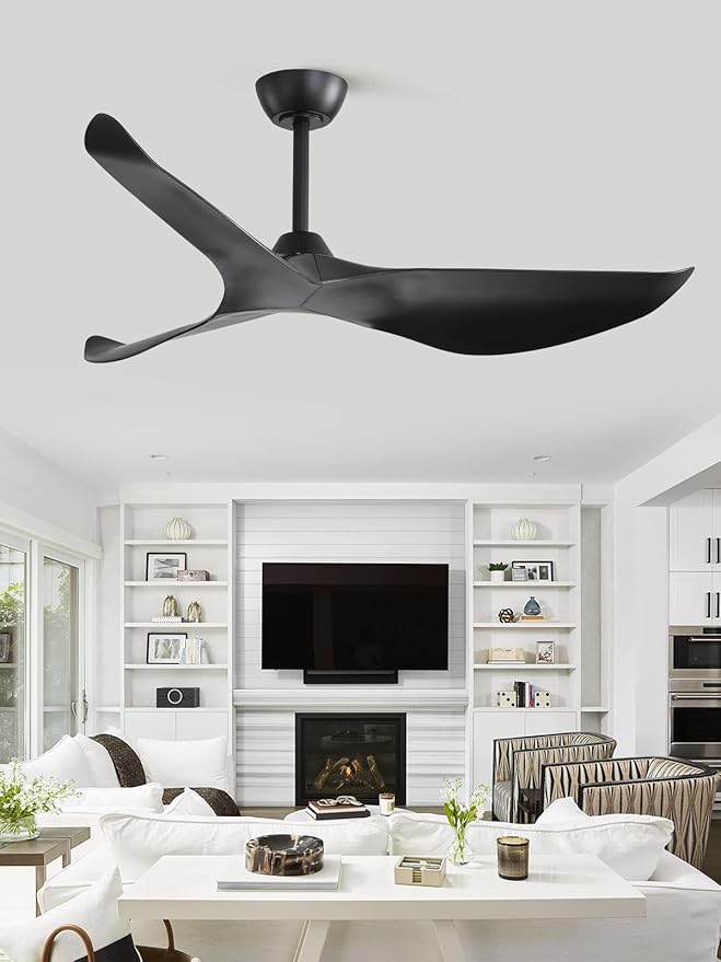 Sofucor 52" Ceiling Fan no Light and Remote Control, Modern Ceiling Fan Without Light, Indoor Outdoor Ceiling Fan with Reversible Motor, 6 Speeds, Black