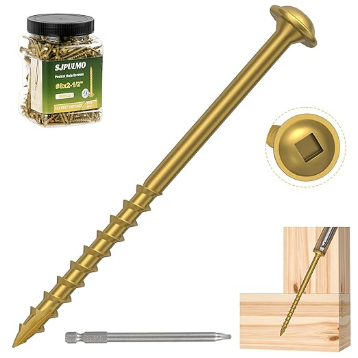 Pocket Hole Screws 2-1/2 Inch，160Pcs Exterior Pocket Screws #8 X 2-1/2" Reverse-Thread 2X Faster Self-Tapping for Woodworking DIY Projects Pocket Joinery Drive Bit Included(Gold)