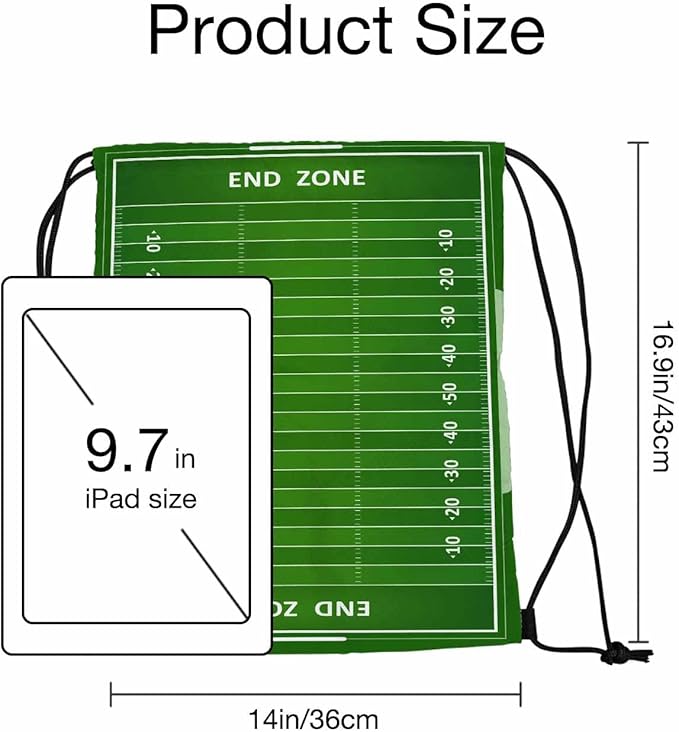 Football Field Drawstring Backpack Adjustable Shoulder Strap Green Grass with White Lines Graduated Line End Zone Drawstring Bag Sutiable for Sports Beach Short Travel Stroage 14x16.9 Inch