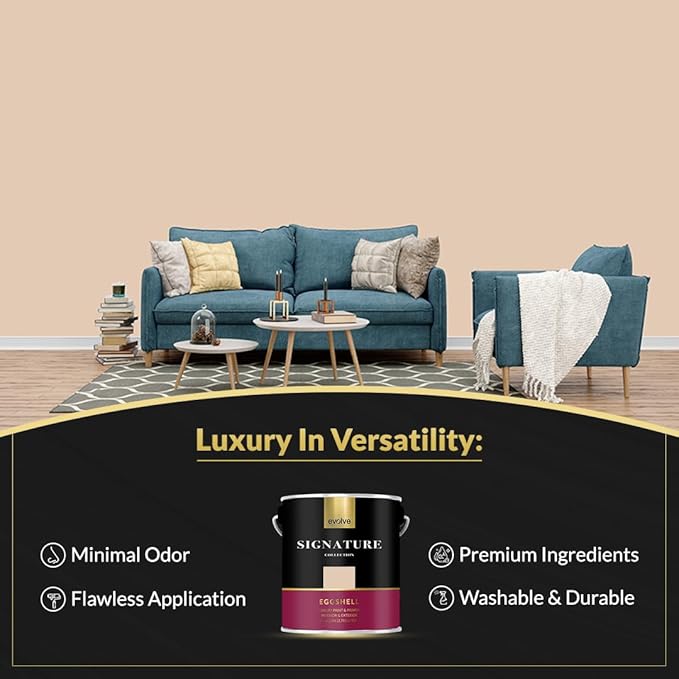 EVOLVE Signature Paint & Primer: Luxury Paint & Primer for Indoor & Outdoor Surfaces, Minimal Odor, Eggshell Sheen (Sand Beige, 1 Gallon)