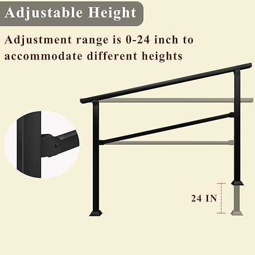 Handrails for Outdoor Steps, 54" x 36" Fits 3-4 Steps Stair Handrail & Indoor Stair Railing Kit, Metal Hand Rails for Stairs, Outdoor Handrail, Easy Install Stair Handrail, Black(1 Pack)
