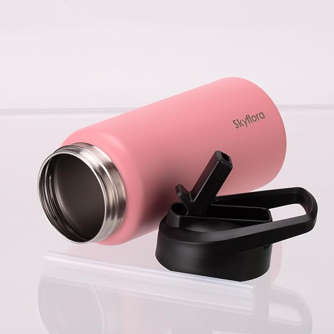 Kids Water Bottle with Straw 2 Pack, 16oz Water Bottles Bulk, Single Wall 18/8 Stainless Steel, Dishwasher Safe & Leakproof, Reusable Gift for Girls Boys to School Sports Travel Camping, Lemon & Pink