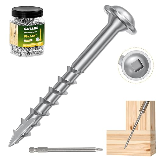 Pocket Hole Screws 1-1/4 Inch，160Pcs Exterior Pocket Screws #8 X 1-1/4" Reverse-Thread 2X Faster Self-Tapping for Woodworking DIY Projects Pocket Joinery Drive Bit Included(Silver)