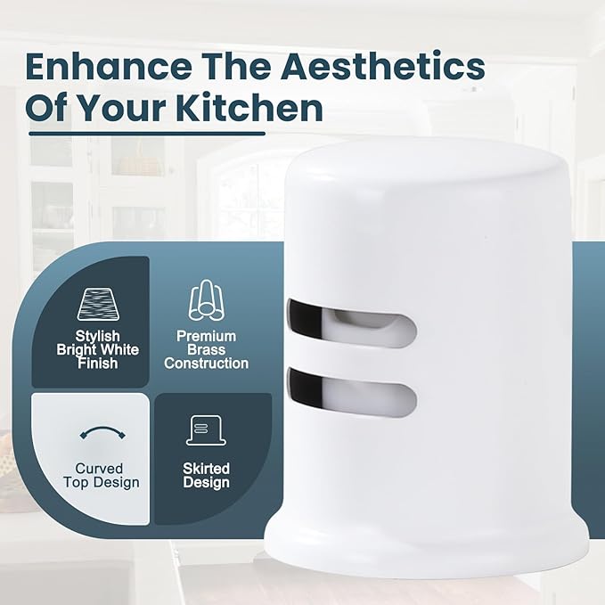 Dishwasher Air Gap Cover, Dishwasher Air Gap Cap for Kitchen Sink, Solid Brass Dishwasher Overflow Vent Cap Replacement Kit, Bright White