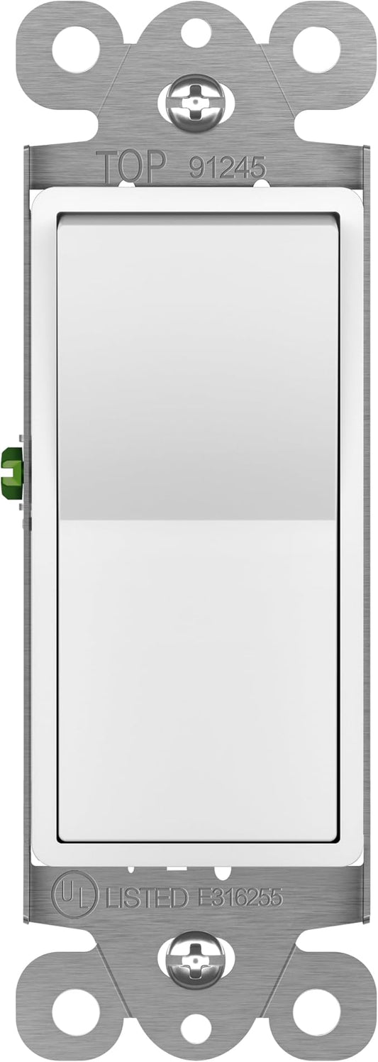 ENERLITES Momentary Contact Decorator Switch for Garbage Disposals, Garage Door Switch, Spring Release Paddle, 120-277VAC 15A, Single-Pole, UL Listed, 91245-W, White