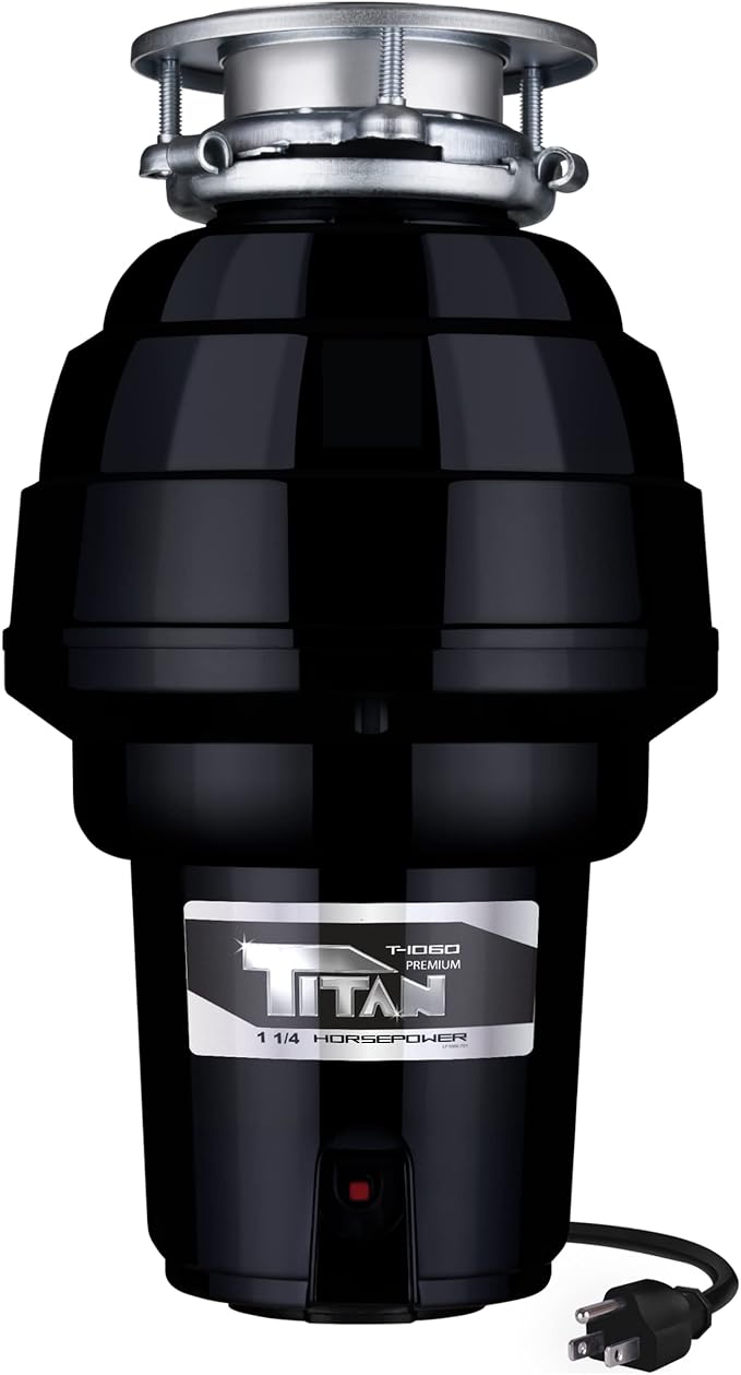 TITAN 10-US-TN-1060-3B Torque Garbage Disposal System with Stainless Steel Impellers & Griding Components, Black (1-1/4 HP | Premium)