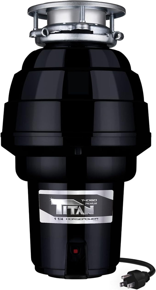 TITAN 10-US-TN-1060-3B Torque Garbage Disposal System with Stainless Steel Impellers & Griding Components, Black (1-1/4 HP | Premium)