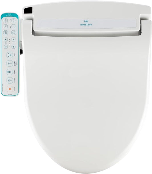 BidetMate 1000 Series Electric Bidet with Dryer, Heated Smart Toilet Seat with Heated Water, & Side Control Panel - Adjustable and Self-Cleaning Smart Home Device - Elongated