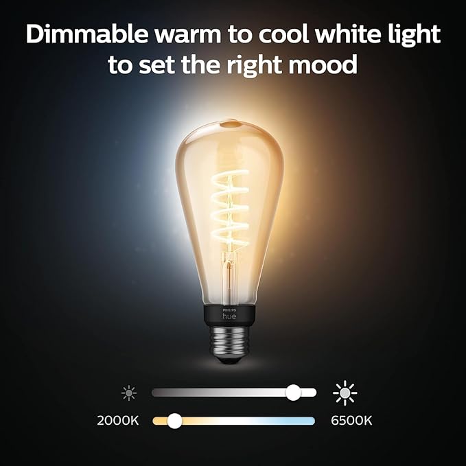 Philips Hue Smart 60W ST23 Filament LED Bulb - White Ambiance Warm-to-Cool White Light - 1 Pack - 550LM - E26 - Indoor - Control with Hue App - Works with Alexa, Google Assistant and Apple Homekit