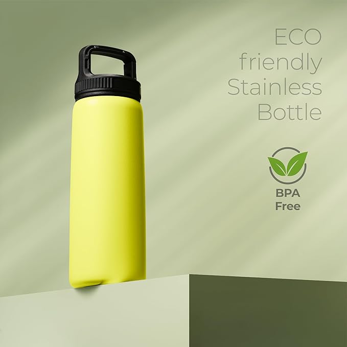 SipX™ Triple-Insulated Stainless Steel Water Bottle 25oz. With 3 Lids, BPA-Free Reusable Insulated Water Bottle Keeps Cold 24 Hours, Metal Water Bottle Made Of Sustainable Material For Hiking & Biking