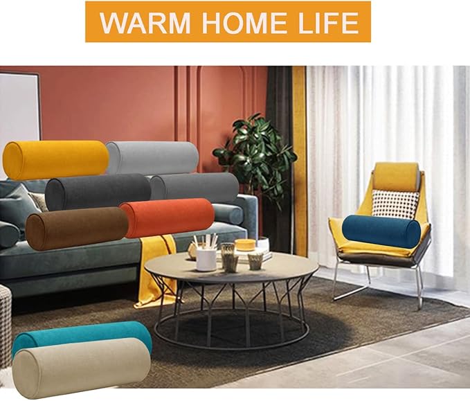 Cylinder Round Memory Foam Support Pillows 17.8X6 Cervical Neck Roll Pillow with Pillowcase Soft, Comfortable and Breathable for Sleeping, Chair, Car, Sofa，Travel Light Coffee