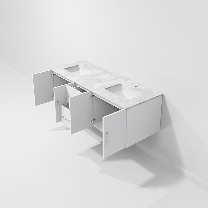 Sonoma 60 in. W x 22 in. D Glossy White Double Bath Vanity and Carrara Marble Top