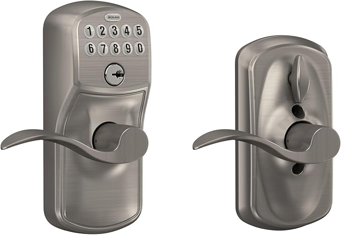 SCHLAGE FE595 PLY 619 Acc Plymouth Keypad Entry with Flex-Lock and Accent Style Levers, Satin Nickel