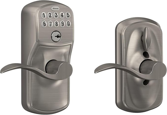 SCHLAGE FE595 PLY 619 Acc Plymouth Keypad Entry with Flex-Lock and Accent Style Levers, Satin Nickel