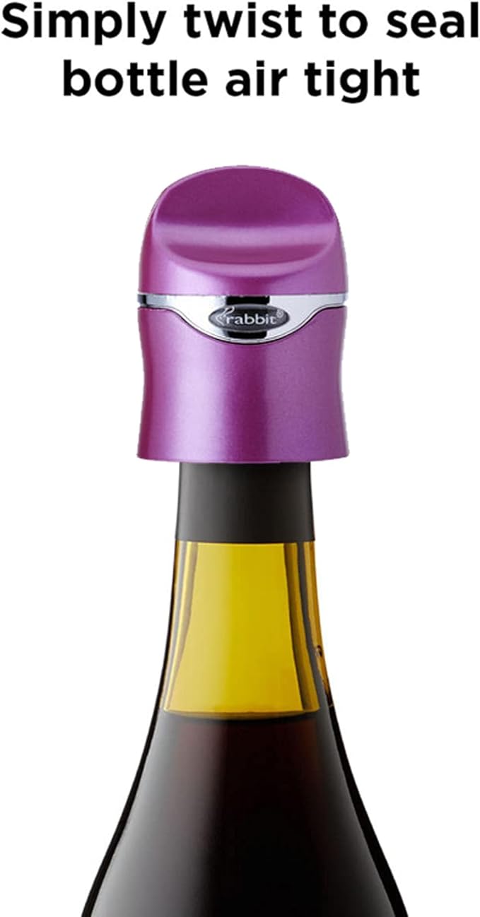 Rabbit Champagne and Wine Sealer | Stainless Steel Wine Bottle Preserver | Reusable Beverage Stopper | Wine Saver Accessory Gift | Fits Standard Wine Bottles | 2.36 in x 1.77 in (Purple)