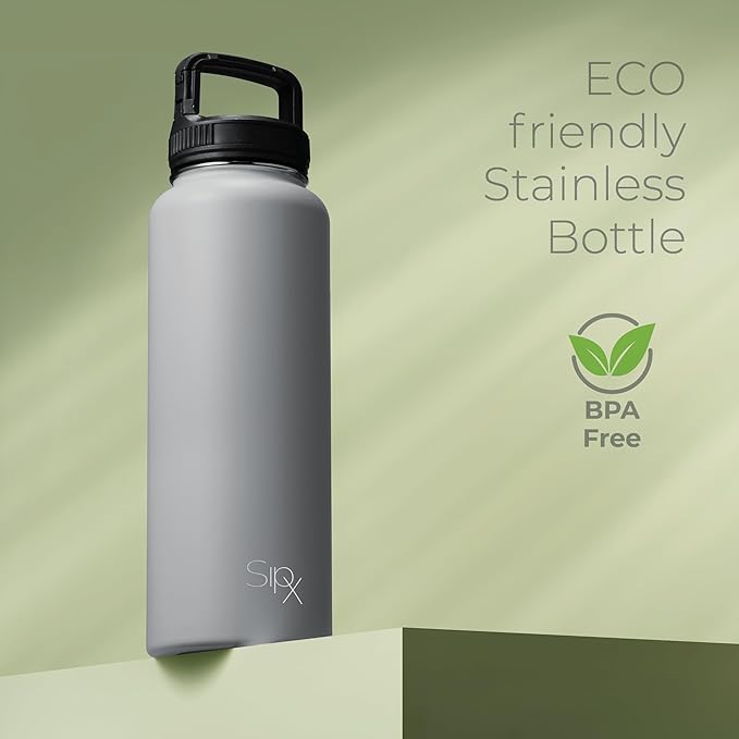 SipX™ Triple-Insulated Stainless Steel Water Bottle 40oz. With 3 Lids, BPA-Free Reusable Insulated Water Bottle Keeps Cold 24 Hours, Metal Water Bottle Made Of Sustainable Material For Hiking & Biking