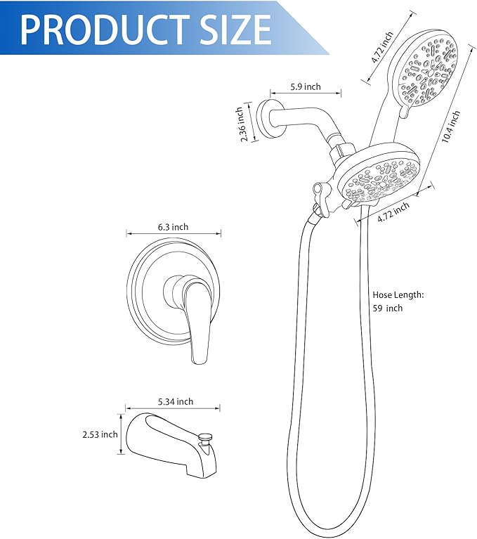 Dual Shower Faucet Set With Tub Spout - Complete Combo System With Handheld and Head - Trim Kit Chrome Polished Fixtures