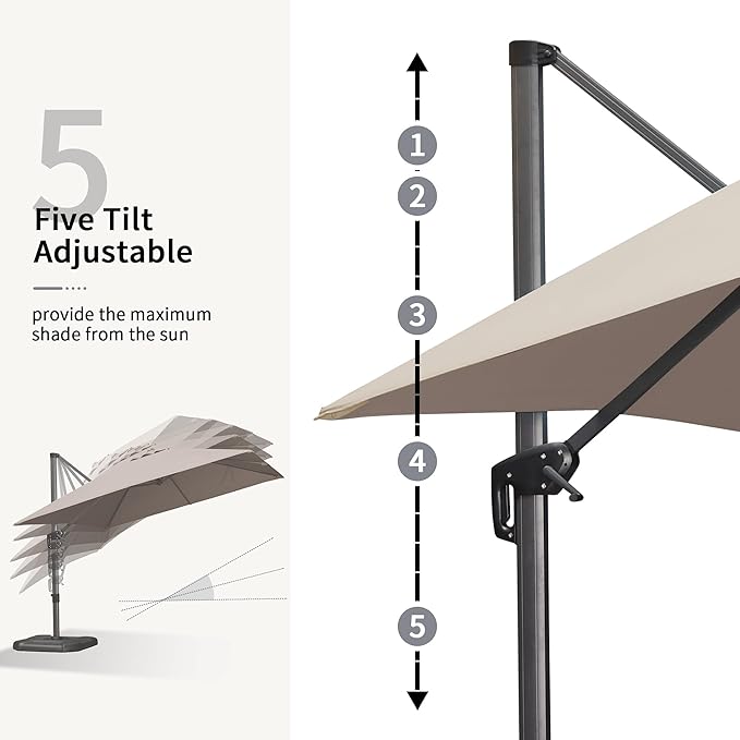 PURPLE LEAF 9' X 11.5' Patio Umbrella Outdoor Cantilever Rectangle Umbrella Aluminum Offset Umbrella with 360-degree Rotation for Garden Deck Pool Patio Taupe