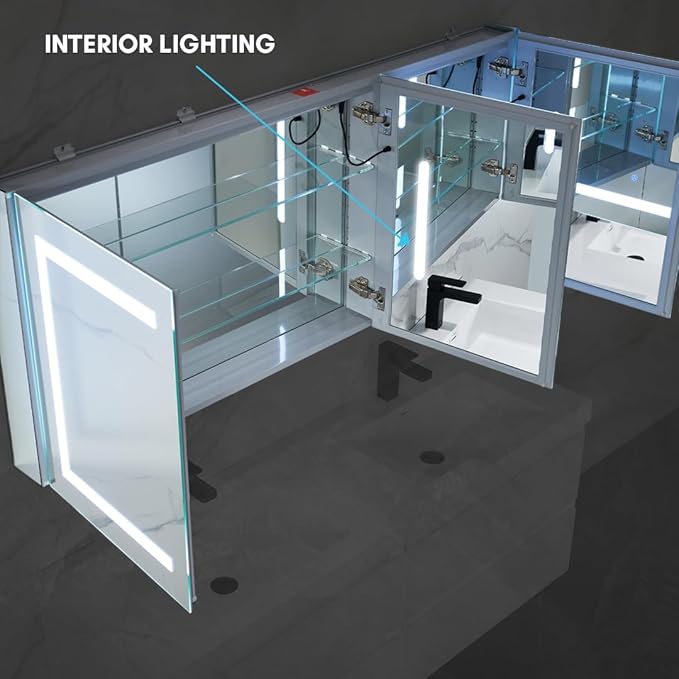 Blossom 60x26 LED Medicine Cabinet Mirror for Bathroom - Recessed/Surface Lighted Medicine Cabinet with Mirror - Anti-Fog, Dimmable 3 Color Makeup Mirror - Wall Mounted Storage