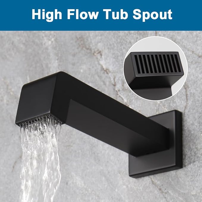 POP SANITARYWARE Matte Black Shower Tub Faucet Set Bathroom Rain Shower System with Tub Spout Wall Mounted Rainfall 10 Inch Shower Head and Handle Set Include Shower Valve and Trim Kit