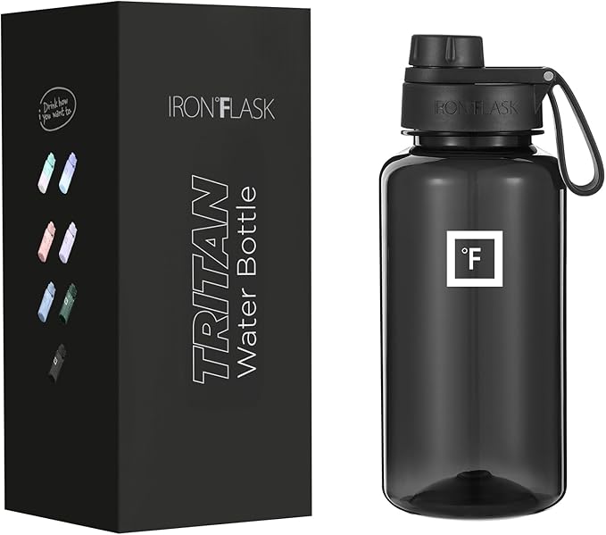 IRON °FLASK Clear Tritan Trekker Water Bottle with Chug Lid - Leak Proof & Lightweight for Gym, Hiking, Sports - Dishwasher Safe, BPA Free Plastic - Black, 32 Oz