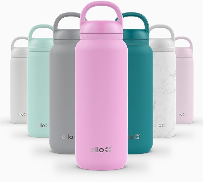 Ello Cooper Twist 32oz Stainless Steel Water Bottle with Chug Lid | Leak Proof | Double Walled and Vacuum Insulated | Built in Carry Loop | Dishwasher Safe | Bubblegum Pink