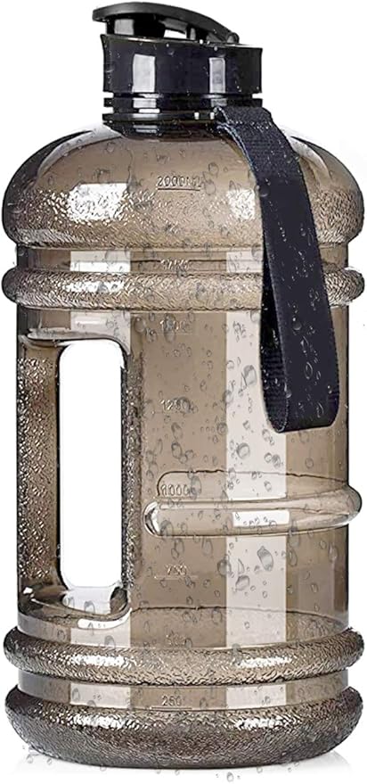 Water Jug 2.2L Large Sport Water Bottle Big Capacity Leakproof Container BPA Free Plastic with Carrying Loop Fitness for Camping Training Bicycle Hiking Gym Outdoor (Black)