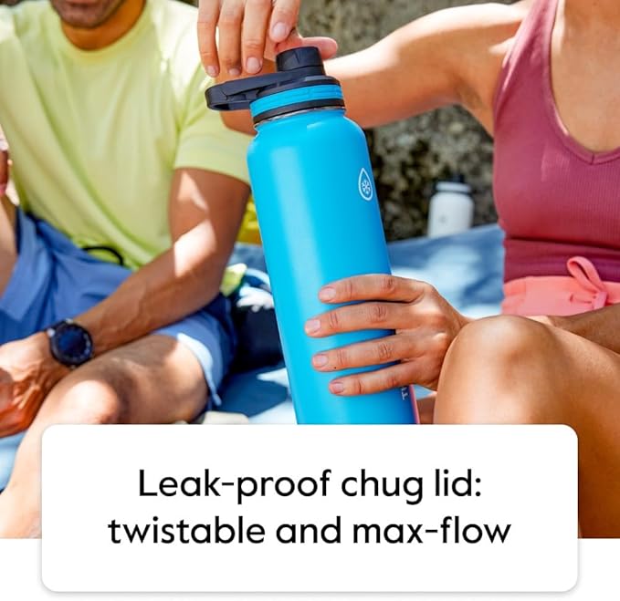 ThermoFlask 40 oz Double Wall Vacuum Insulated Stainless Steel 2-Pack of Water Bottles, Ice Grey/Azure