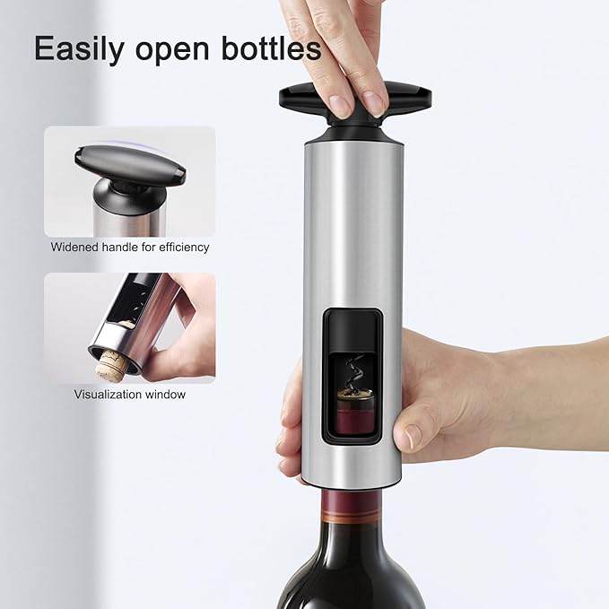 Self-Pulling Wine Opener Set, Twist Wine Corkscrew with Foil Cutter/Premium Vacuum Stopper & Wine Aerator Pourer, Eco-Friendly, Waiter Corkscrew, Manual Wine Opener Gifts(Stainless Steel)