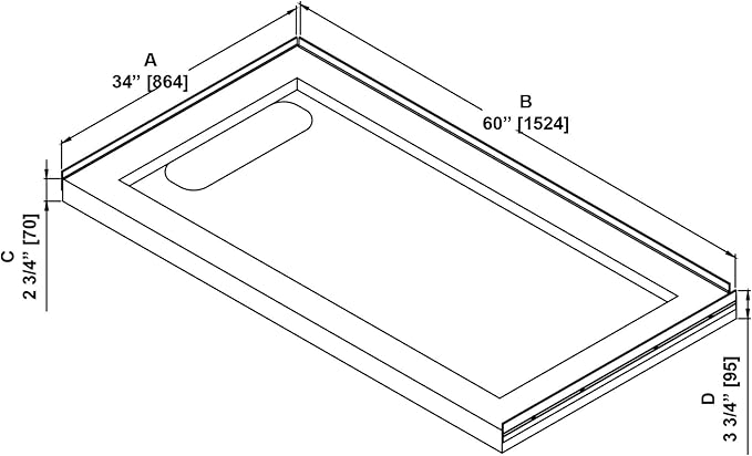 OVE Decors 60-in W x 34-in D Shower Base Pan Rectangle, Hidden Side Drain, White Acrylic, Reversible Design